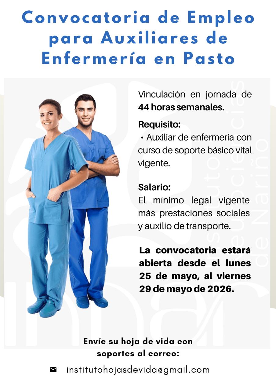 Convocatoria de empleo para auxiliares de enfermería en Pasto